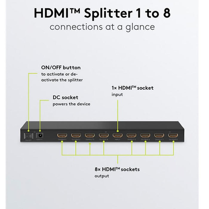 Splitter o Divisor HDMI™ 1 a 8 de resolución 4K 60 Hz, negro