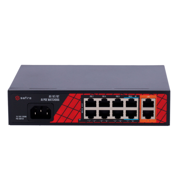Switch 8 puertos PoE + 2 Uplink RJ45