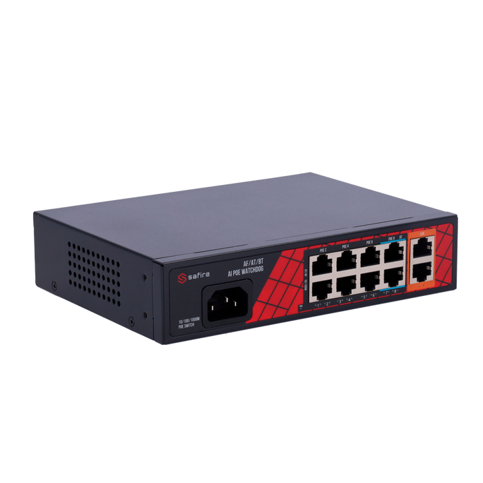 Switch 8 puertos PoE + 2 Uplink RJ45