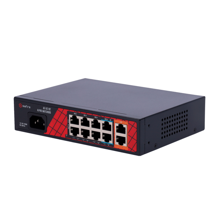 Switch 8 puertos PoE + 2 Uplink RJ45