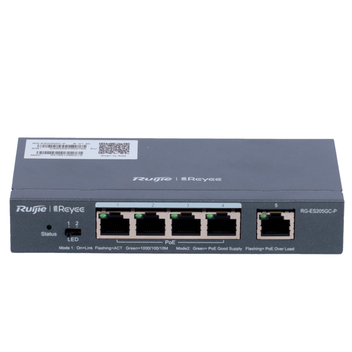 Switch Cloud Gestionable PoE+ 5 Puertos Gigabit 54W RG-ES205GC-P Reyee