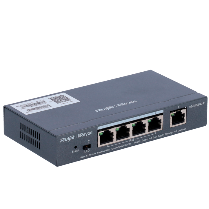 Switch Cloud Gestionable PoE+ 5 Puertos Gigabit 54W RG-ES205GC-P Reyee