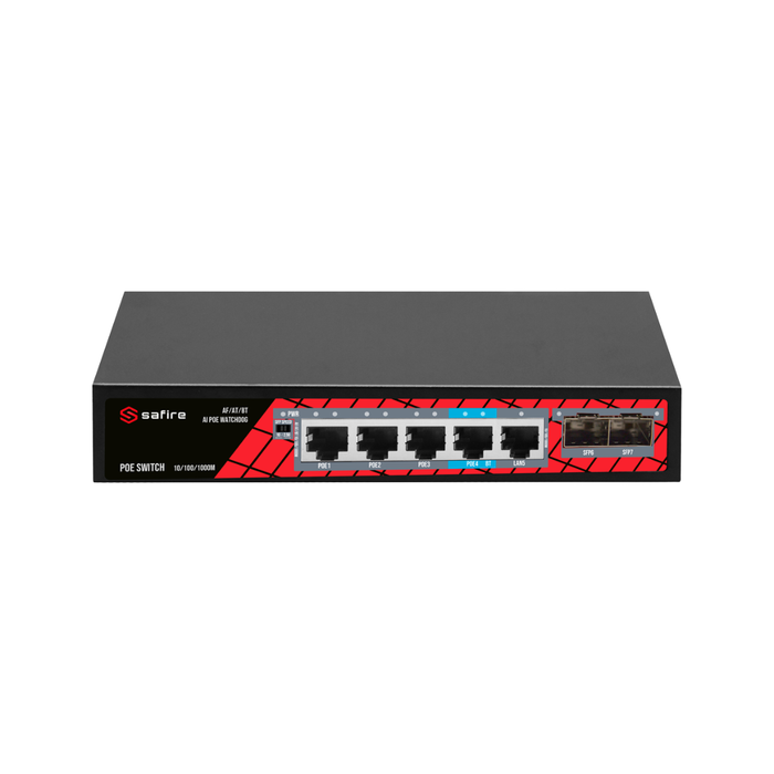 Switch Gigabit Safire 4 Puertos PoE + 3 Uplink 65W