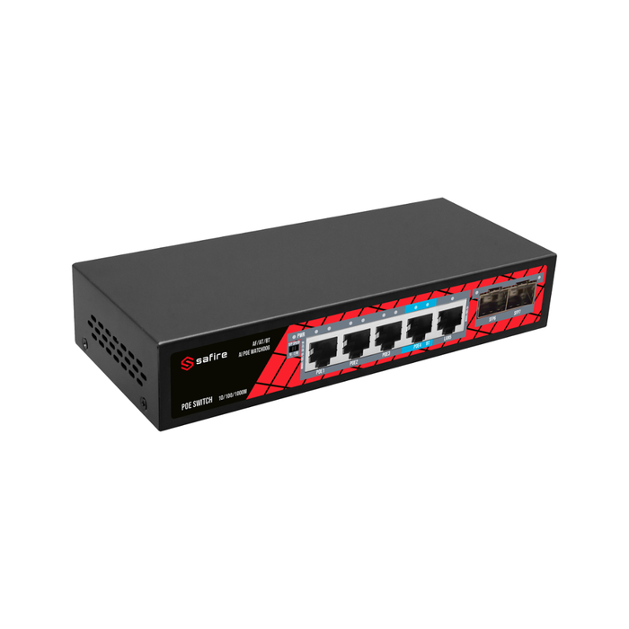 Switch Gigabit Safire 4 Puertos PoE + 3 Uplink 65W