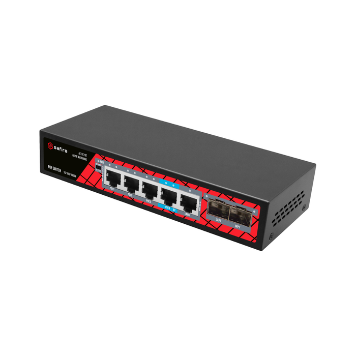 Switch Gigabit Safire 4 Puertos PoE + 3 Uplink 65W