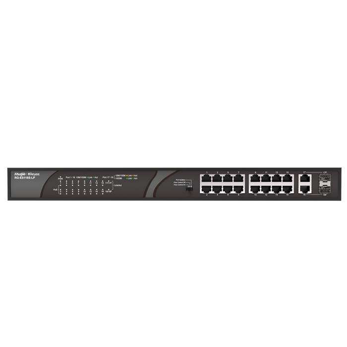 Switch PoE+ 16 Puertos 10/100 Mbps + 2 Uplink Gigabit 120W RG-ES118S-LP Reyee