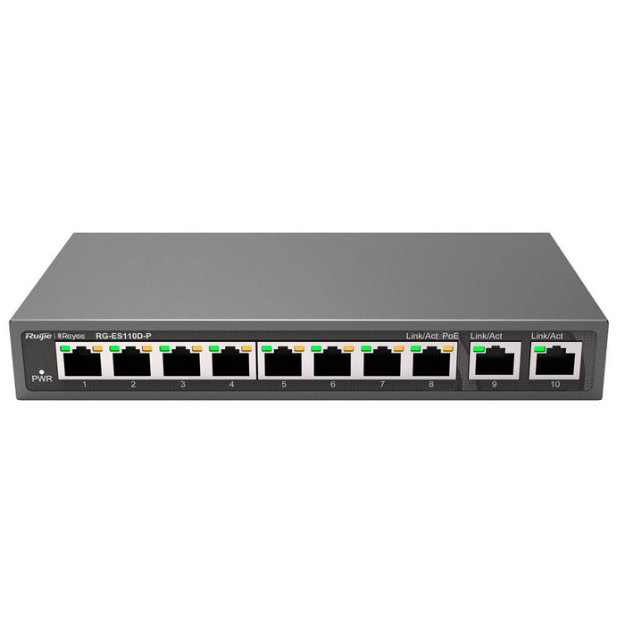 Switch PoE+ 8 Puertos 10/100 Mbps + 2 Uplink Gigabit 110W RG-ES110D-P Reyee