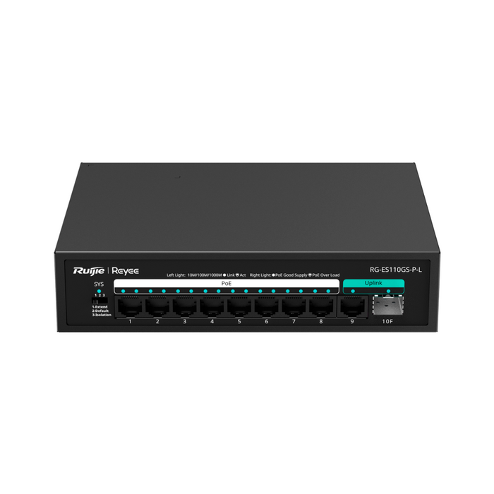 Switch PoE 8 Puertos Gigabit + Uplink RJ45 y SFP 120 W RG-ES110GS-P-L Reyee