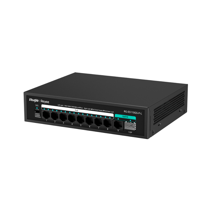 Switch PoE 8 Puertos Gigabit + Uplink RJ45 y SFP 120 W RG-ES110GS-P-L Reyee