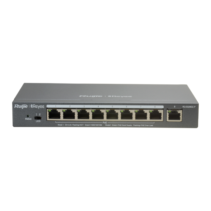 Switch PoE+ Cloud Gestionable 8 Puertos + 1 Uplink Gigabit 120W RG-ES209GC-P Reyee