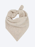 Mist melange cashmere neck square knotted at the top in a soft beige jersey knit.