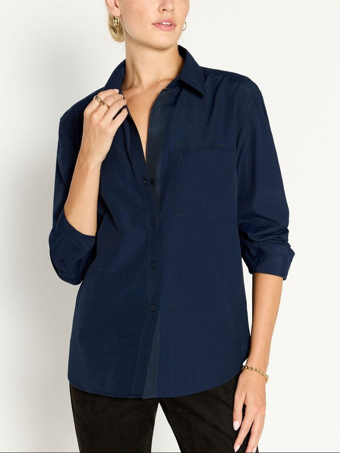Everyday button up navy shirt front view 2