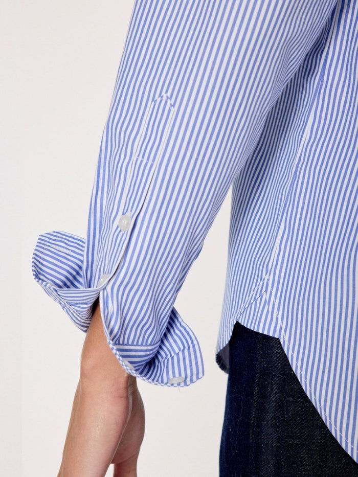 Everyday button up blue stripe shirt cuff closeup view