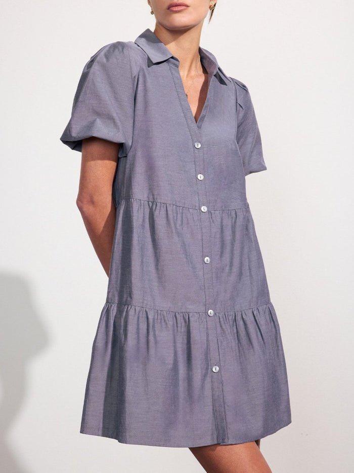 Havana tiered mini dress blue front view