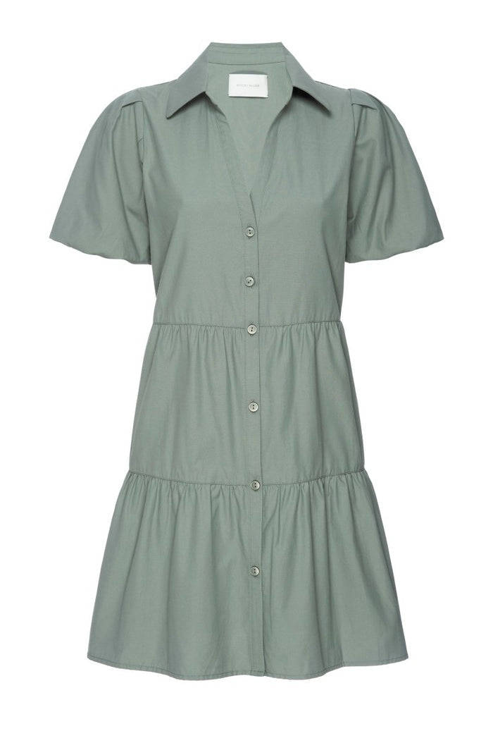 Havana tiered mini beige dress flat view