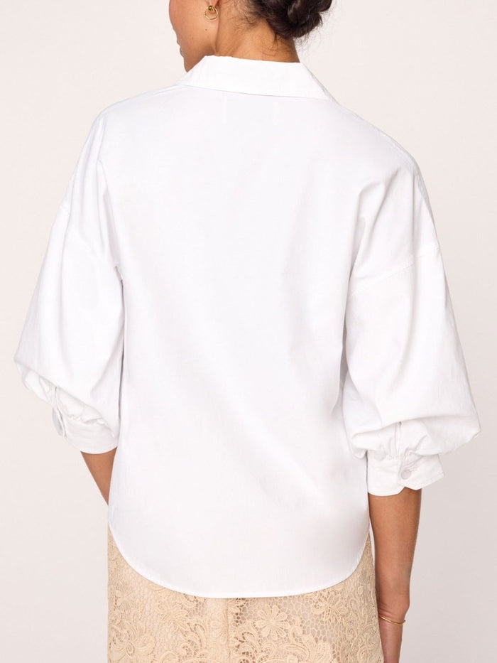 Kate V-neck button up white shirt back view