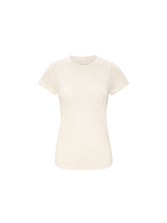 Remy short-sleeve crewneck tee in tallow beige, shown flat against a white background