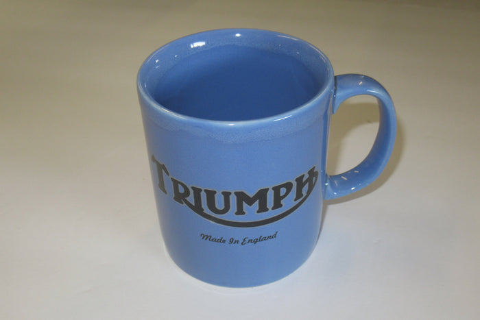 Triumph Mug 10oz coffee cup ceramic motorcycle Commando Black logo on Blue UK Made