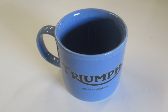 Triumph Mug 10oz coffee cup ceramic motorcycle Commando Black logo on Blue UK Made