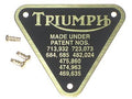 Triumph patent plate BRASS UK Made rivets timing cover badge 70-4016 60-4255