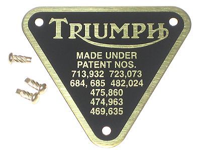 Triumph patent plate BRASS UK Made rivets timing cover badge 70-4016 60-4255