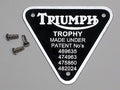 Triumph patent plate Trophy UK Made with rivets timing cover badge alloy