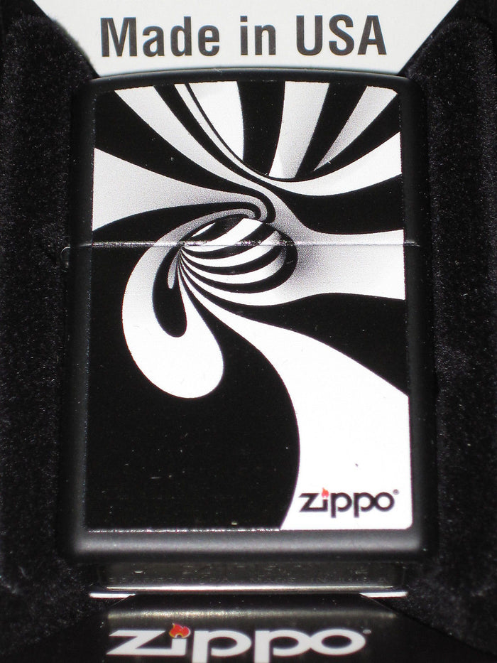 Zippo cigarette lighter Black White Spiral Falling into Op Art Artsy Black Hole